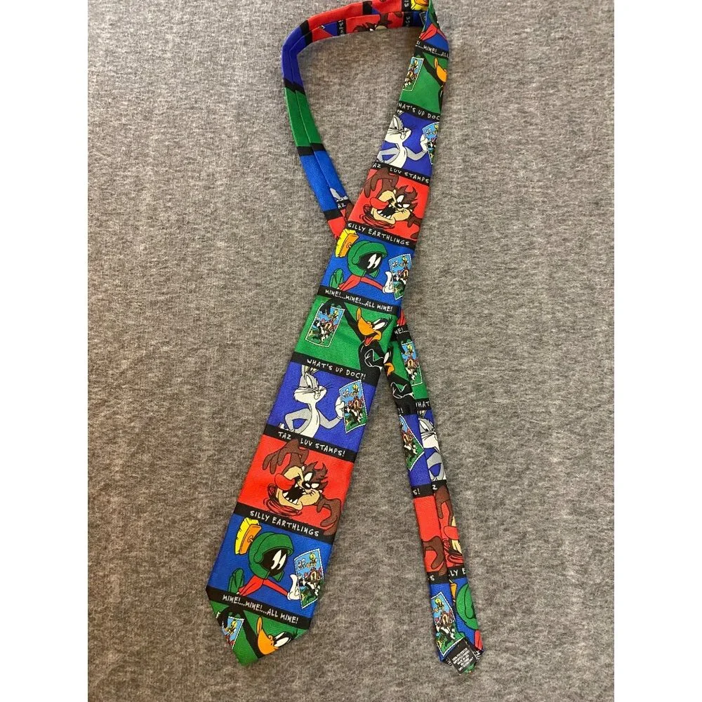 Vtg Looney Tunes 1997 Stamp Collection Neck Tie Bugs Bunny Taz Marvin Daffy Duck